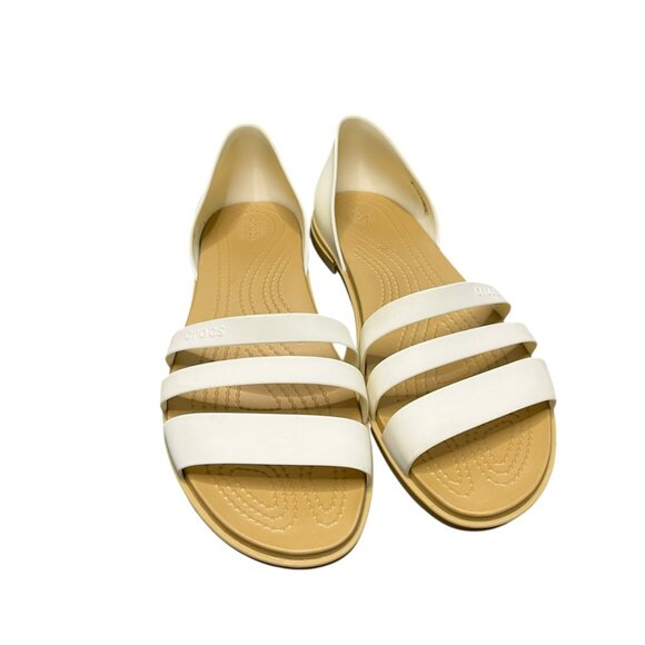 Crocs Tulum Womens 10 Cream Bone White Iconic Comfort‎ Slip On Sandals Shoes - Picture 1 of 12